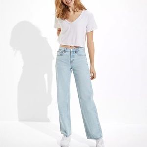 American Eagle jeans 90’s wide leg denim light wash blue size 8 retro casual